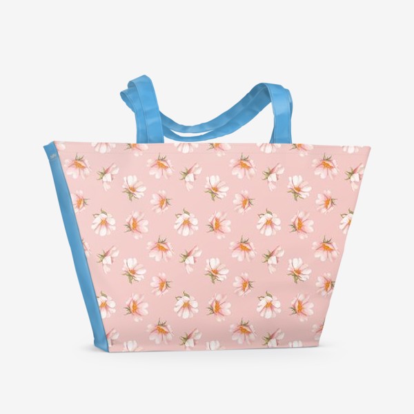 Пляжная сумка «Цветы шиповника на розовом»