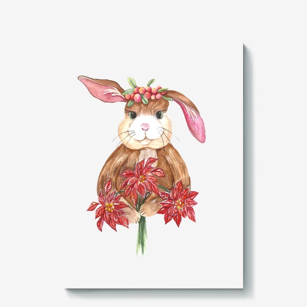 Холст «Кролик с цветами»