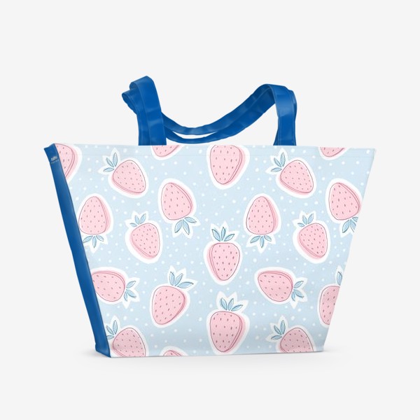 Пляжная сумка «Розовая клубника на голубом фоне»
