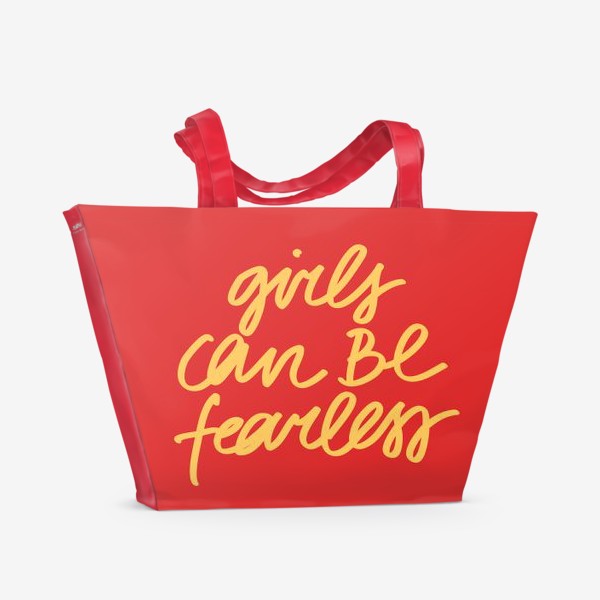 Пляжная сумка «Леттеринг Girls Can Be Fearless на красном фоне / Девушки могут быть бесстрашными»