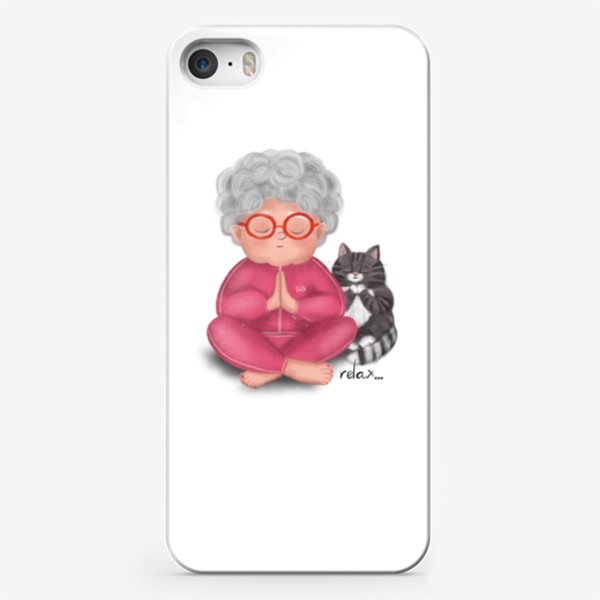 Чехол iPhone «Весёлая бабушка медитирует»
