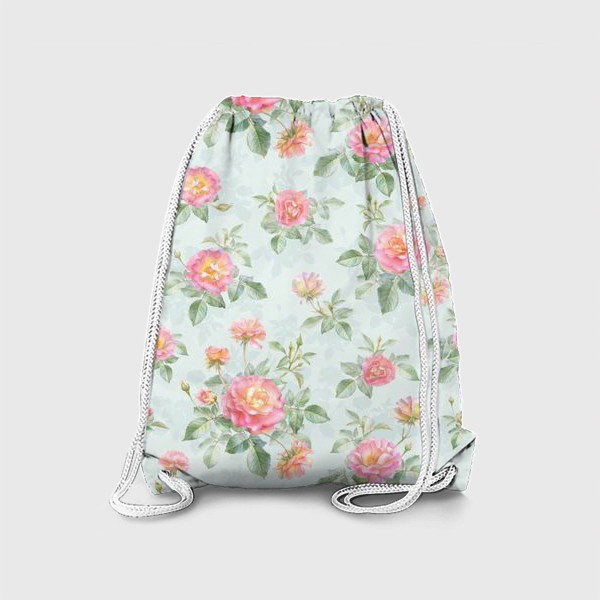 Рюкзак «Акварельные розовые розы на зеленом»