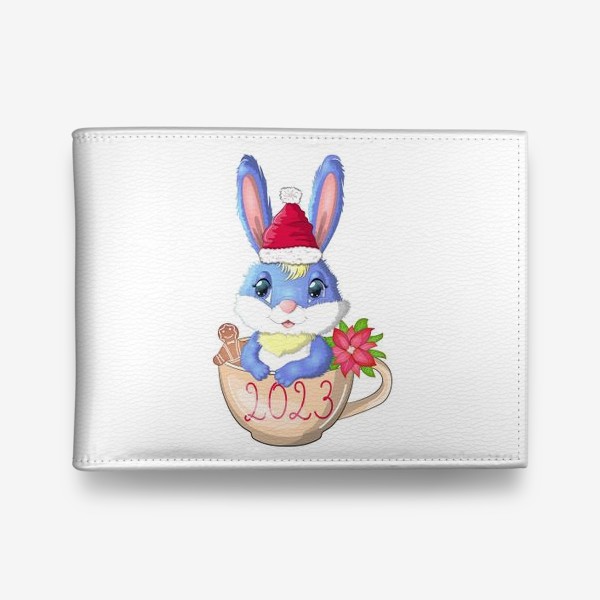Кошелек «Кролик в чашке с надписью 2023, печеньем и рождественским цветком,символ 2023 Нового года»