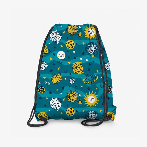Рюкзак «Солнце и планеты, синий паттерн»