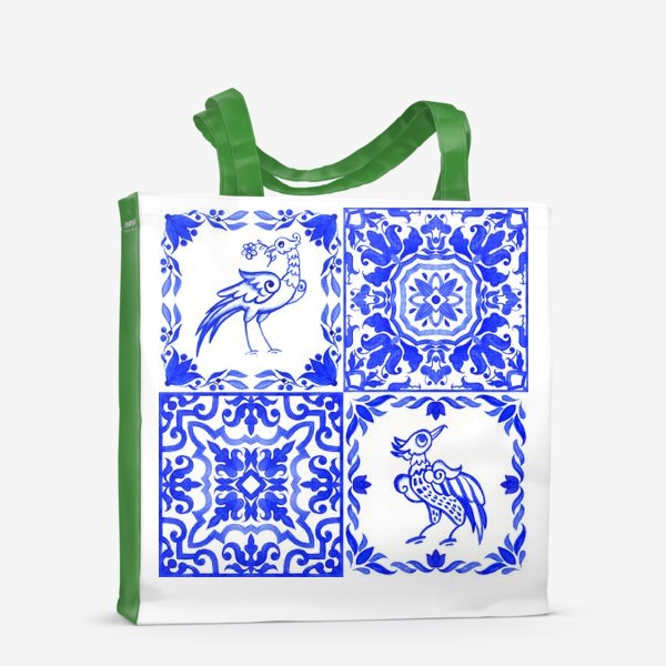 Сумка-шоппер «Азулежу, синяя португальская плитка с птицами»