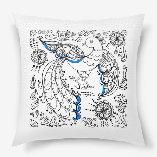 Подушка «Сказочная птица с синим оперением »