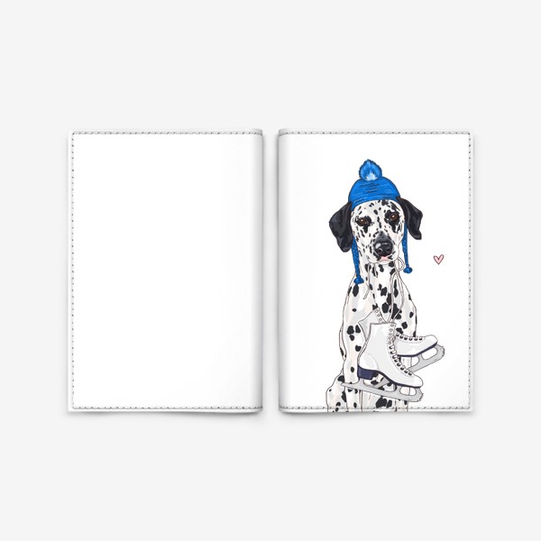 Обложка для паспорта «собака далматин с коньками Новый год зима»