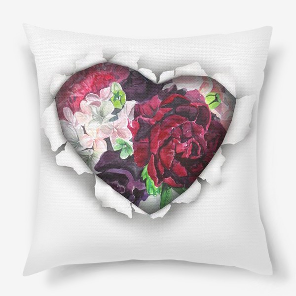 Подушка «Сердце с красным цветком»