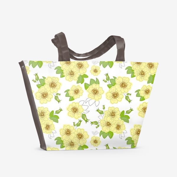 Пляжная сумка «Бесшовный принт с цветами шиповника.»