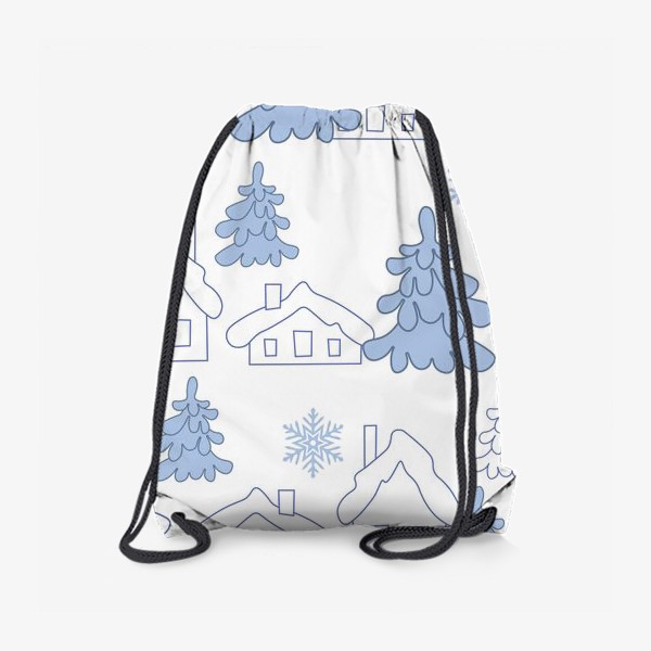 Рюкзак «Зимний пейзаж.Бесшовный принт с зимними домиками и елками.»