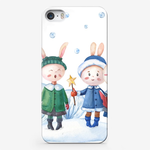 Чехол iPhone «Рождественская песня. Зайчата зимой»