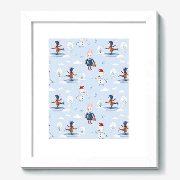 Картина «Зимние забавы. Зайчики и снеговики»