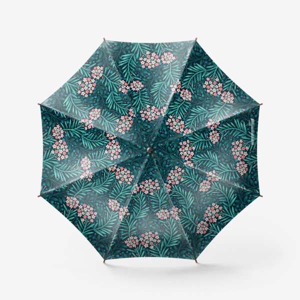 Зонт &laquo;Бесшовный растительный паттерн. Черника и розовые цветы.&raquo;