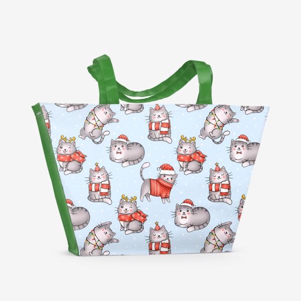 Пляжная сумка «Котики новогодние паттерн»