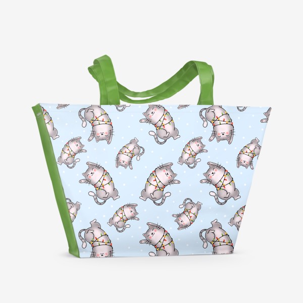 Пляжная сумка «Котики с гирляндой паттерн»