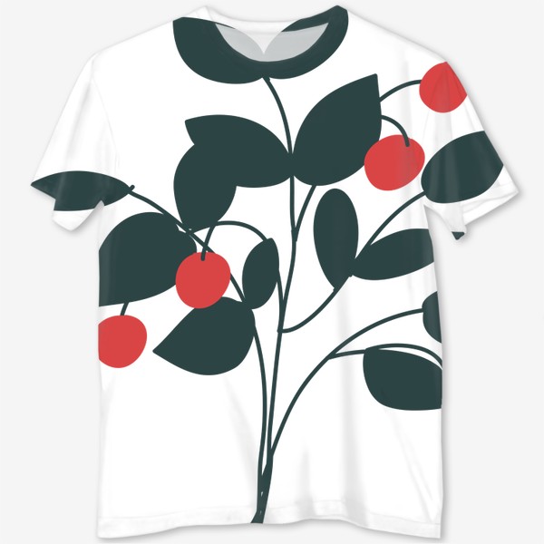 Футболка с полной запечаткой &laquo;Красные ягоды, зеленые листья / Red Berries, Green Leaves&raquo;