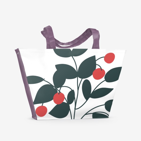 Пляжная сумка &laquo;Красные ягоды, зеленые листья / Red Berries, Green Leaves&raquo;