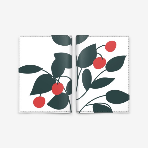 Обложка для паспорта «Красные ягоды, зеленые листья / Red Berries, Green Leaves»