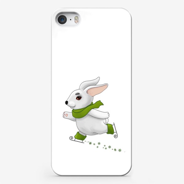 Чехол iPhone «Белый кролик в зелёном шарфе катается на коньках»
