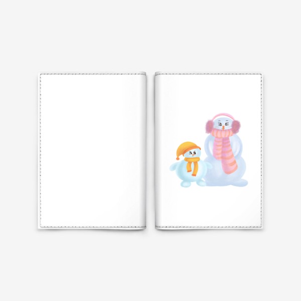 Обложка для паспорта «Милые снеговики в шарфах - зима, Новый год»