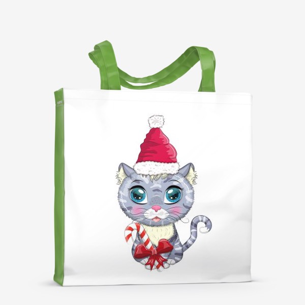 Сумка-шоппер &laquo;Символ 2023 Нового года, котик в шапке Деда Мороза с конфетой&raquo;