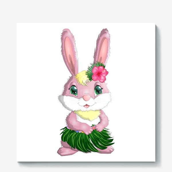 Холст «Символ 2023 Нового года, девочка кролик в наряде танцовщицы Хула. Гавайи, тропический новый год»