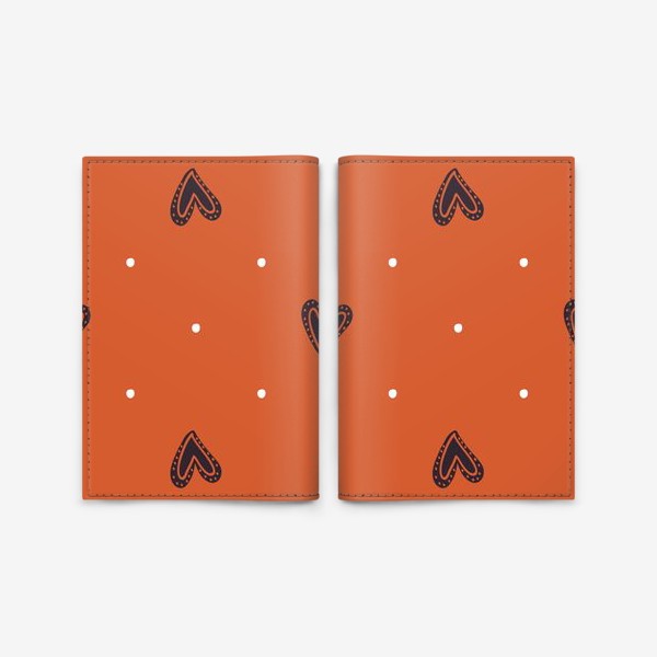 Обложка для паспорта «Коричневый сердечки и белые точки на оранжевом.»