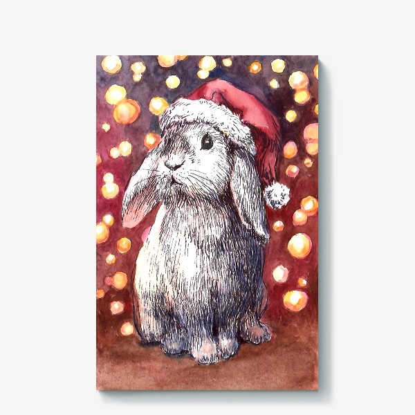 Холст «Новогодний кролик.Иллюстрация акварель»