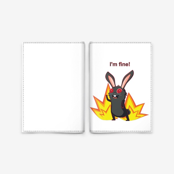 Обложка для паспорта «I'm fine мем с черным кроликом»