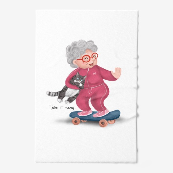 Полотенце «Весёлая бабуля на скейте»