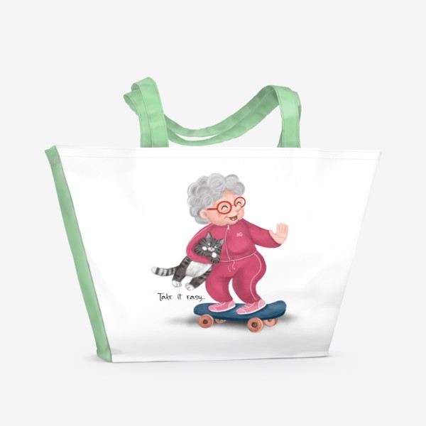 Пляжная сумка «Весёлая бабуля на скейте»