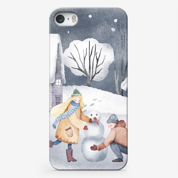 Чехол iPhone «Зимний пейзаж с уютными новогодними домиками. Рождественская суета. Прогулка в лесу. Snowy winter cute village »