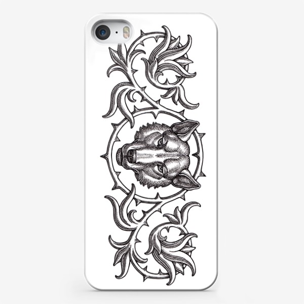 Чехол iPhone «Волчья голова в терновом орнаменте.»