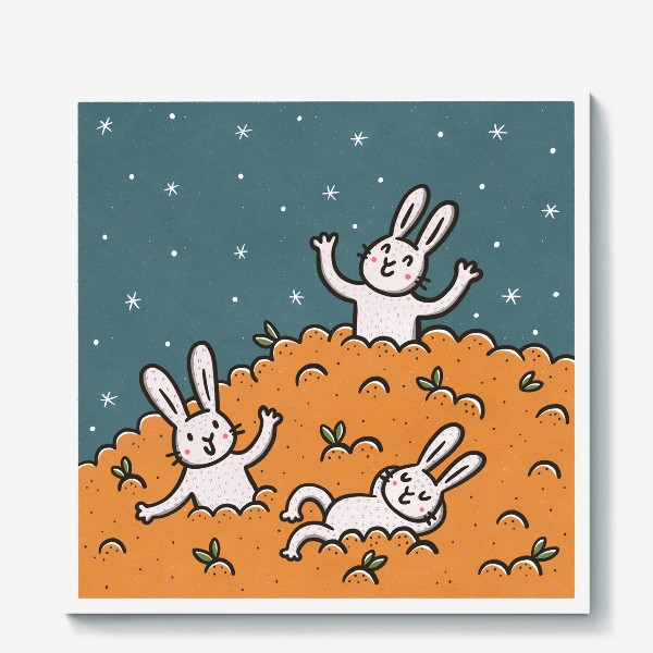 Холст &laquo;Милые зайцы и гора мандаринов. Новый год 2023. Год кролика&raquo;
