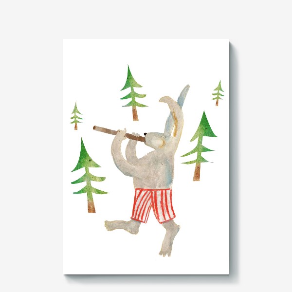 Холст «Радостный кролик поет песни в лесу»