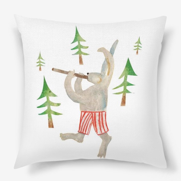 Подушка «Радостный кролик поет песни в лесу»