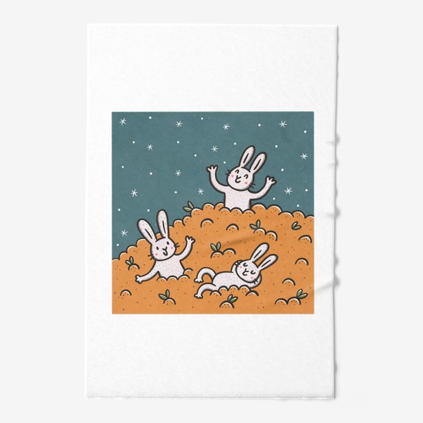 Полотенце «Милые зайцы и гора мандаринов. Новый год 2023. Год кролика»