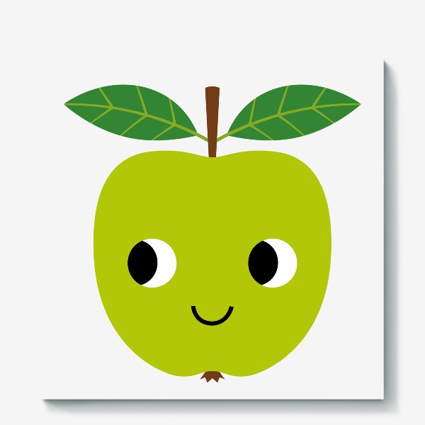 Холст «Зеленое мультяшное яблоко, фрукт»