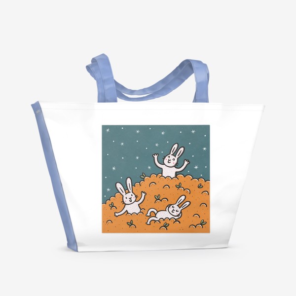 Пляжная сумка «Милые зайцы и гора мандаринов. Новый год 2023. Год кролика»