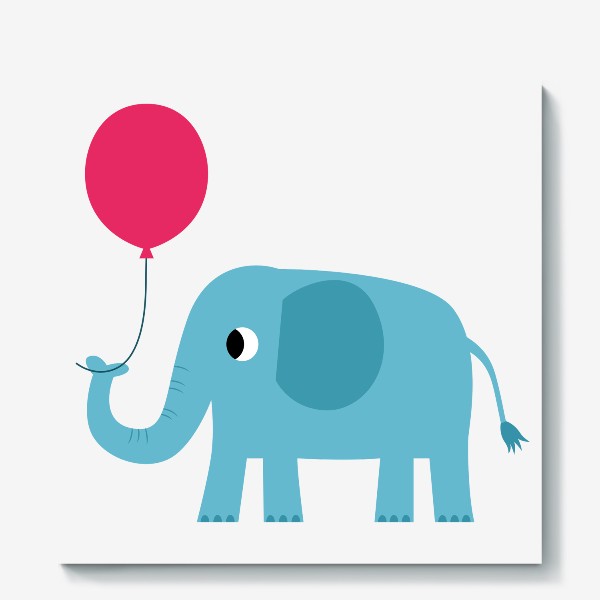 Холст &laquo;Забавный слон, слоненок с воздушным шариком, поздравление с Днем рождения&raquo;