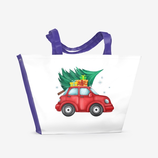 Пляжная сумка «Новогодняя красная машинка с подарками »
