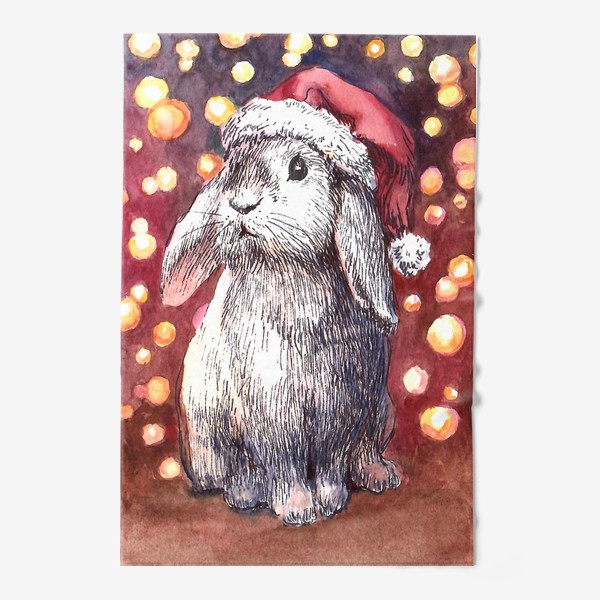 Полотенце «Новогодний кролик.Иллюстрация акварель»