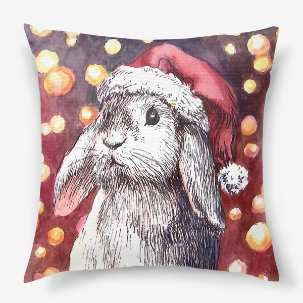 Подушка «Новогодний кролик.Иллюстрация акварель»