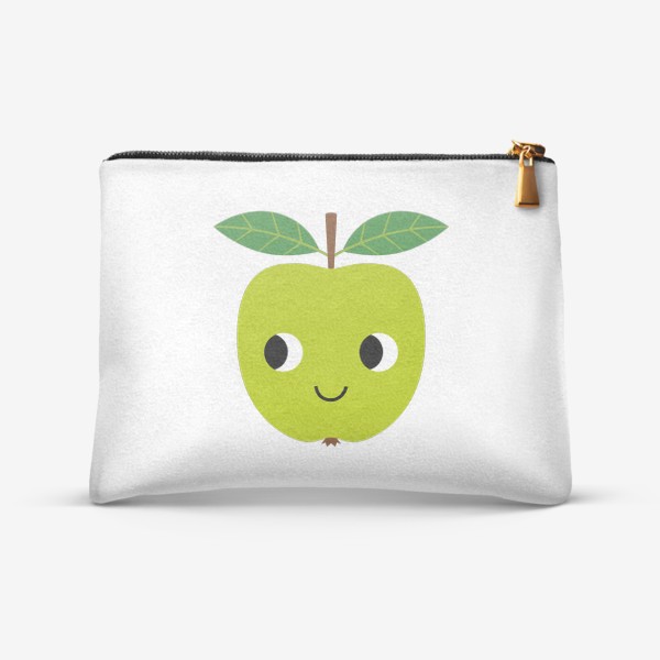 Косметичка «Зеленое мультяшное яблоко, фрукт»
