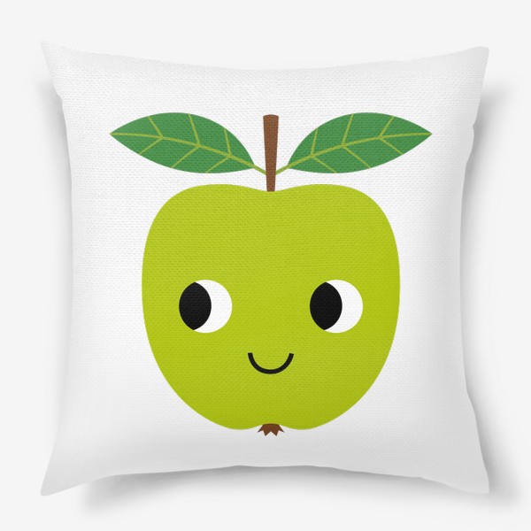 Подушка «Зеленое мультяшное яблоко, фрукт»