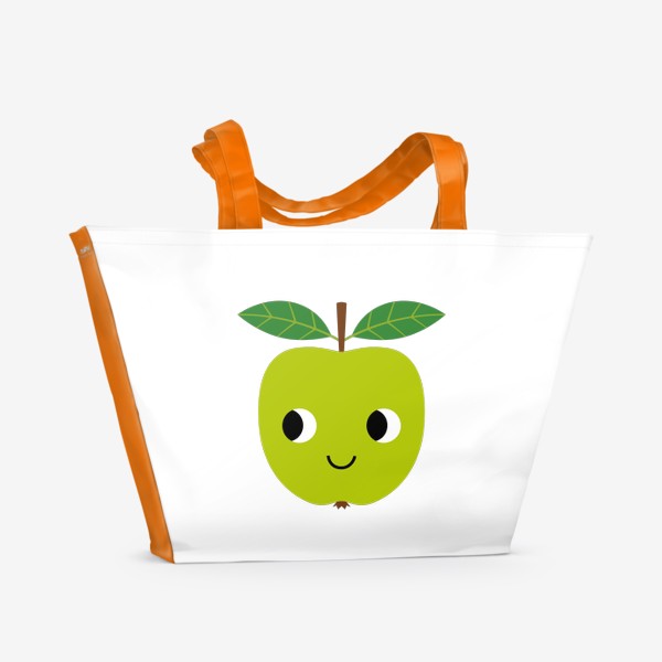 Пляжная сумка «Зеленое мультяшное яблоко, фрукт»