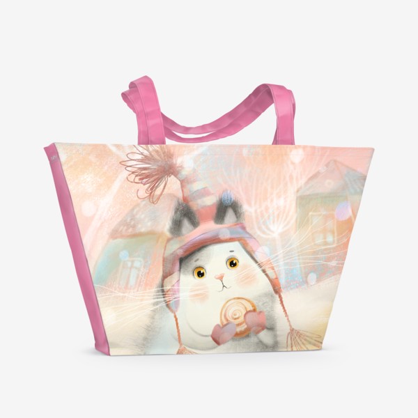 Пляжная сумка «Котик с булочкой»