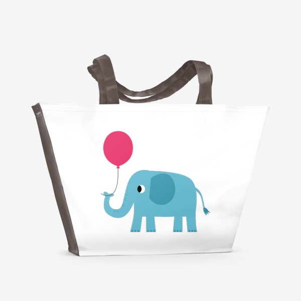 Пляжная сумка &laquo;Забавный слон, слоненок с воздушным шариком, поздравление с Днем рождения&raquo;