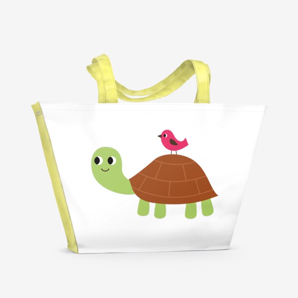 Пляжная сумка «Забавная черепашка с птичкой»