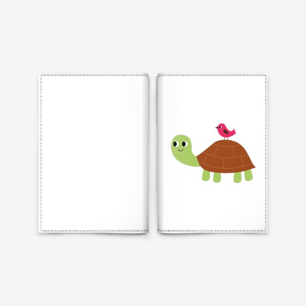 Обложка для паспорта «Забавная черепашка с птичкой»